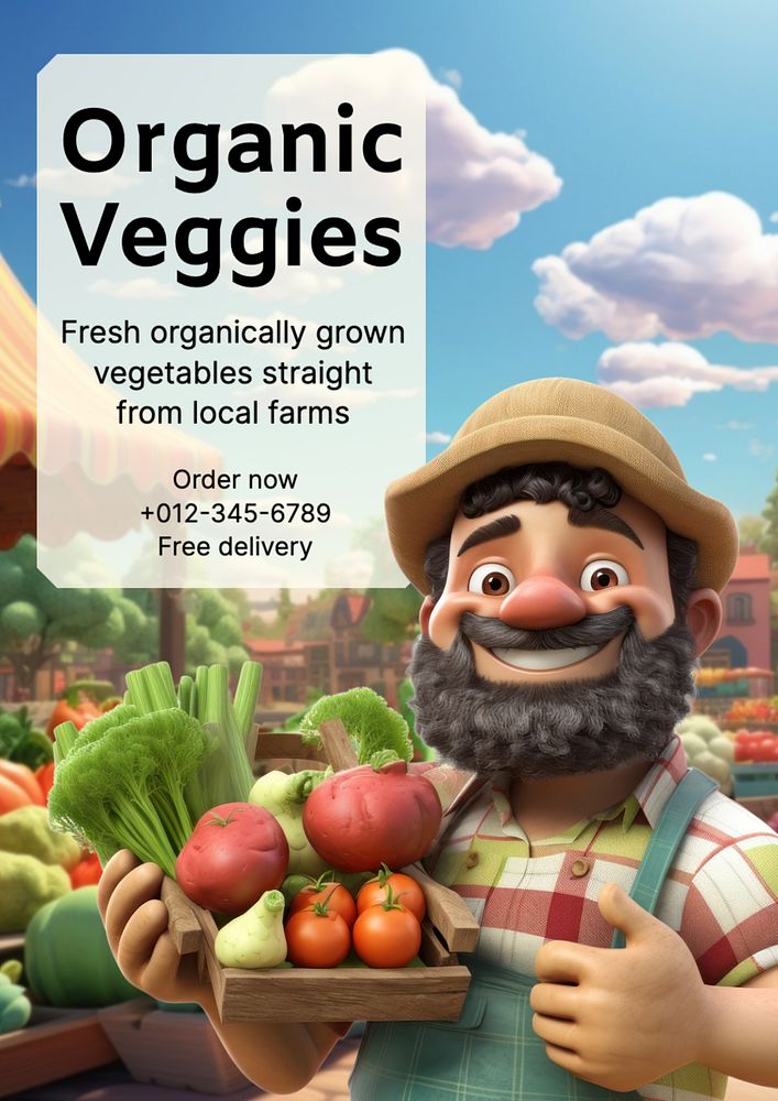 Organic veggies poster template, editable text and design