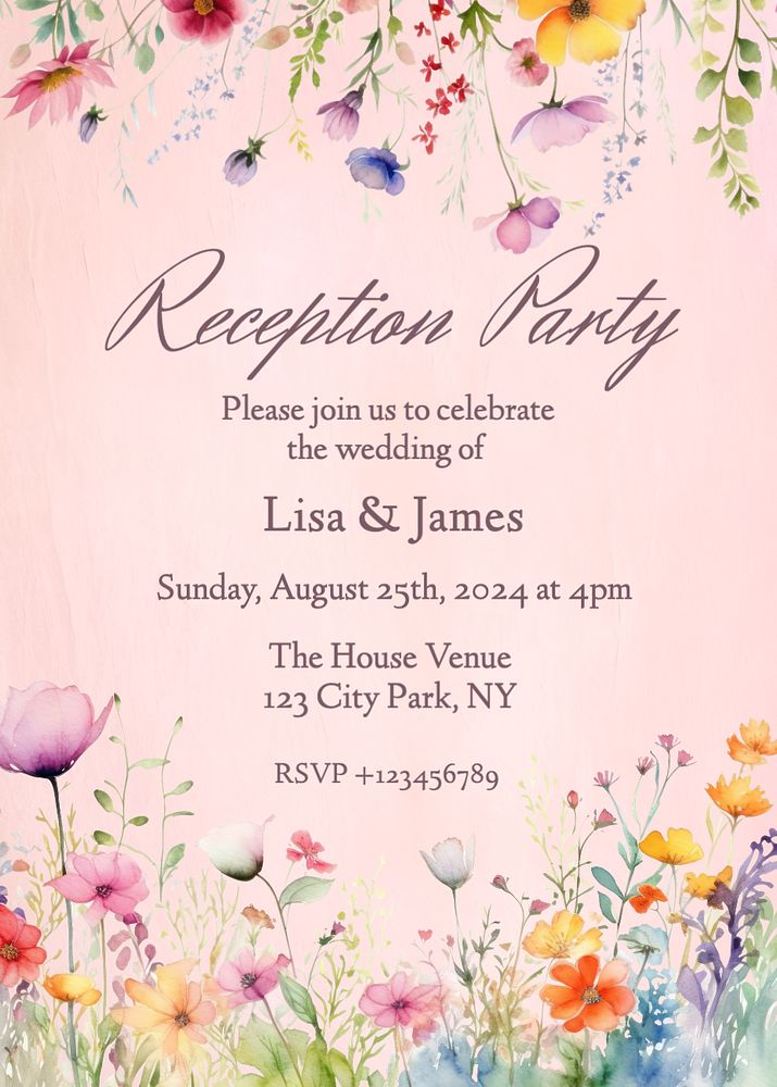 Reception invitation template, editable text and design