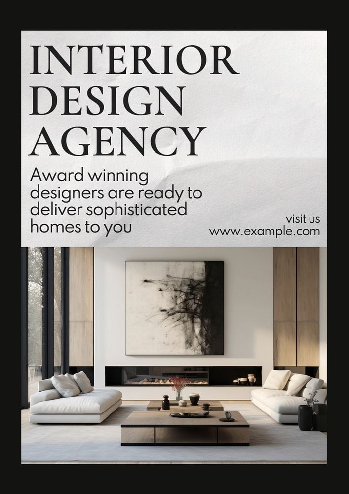 Interior design agency poster template, editable text and design