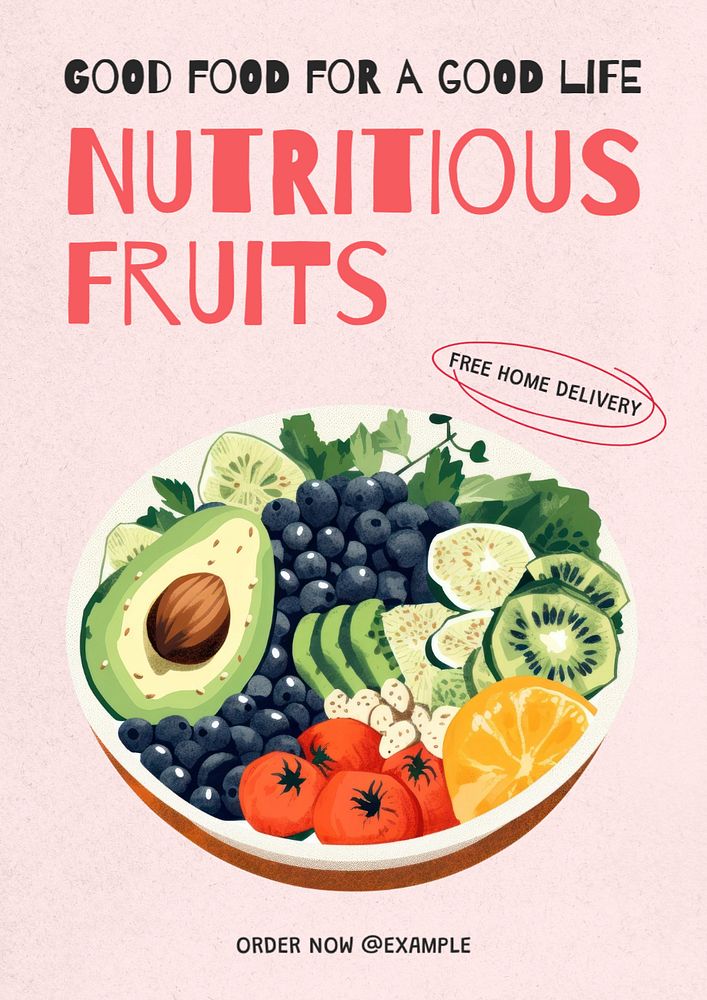 Nutritious fruits poster template, editable text and design