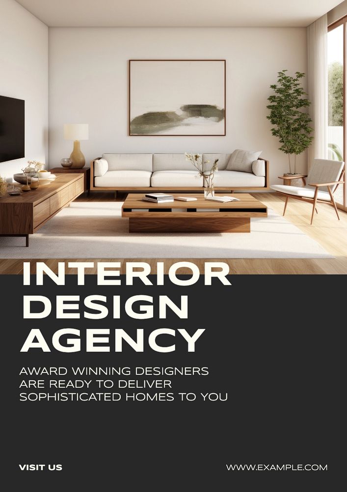 Interior design agency poster template, editable text and design