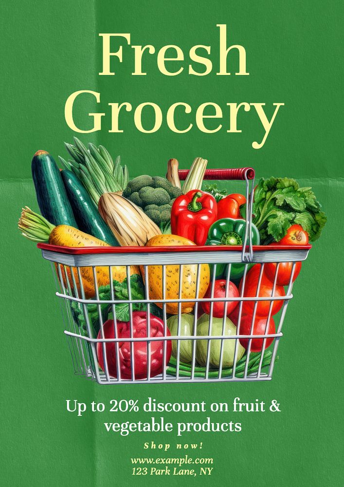 Fresh grocery poster template, editable text and design