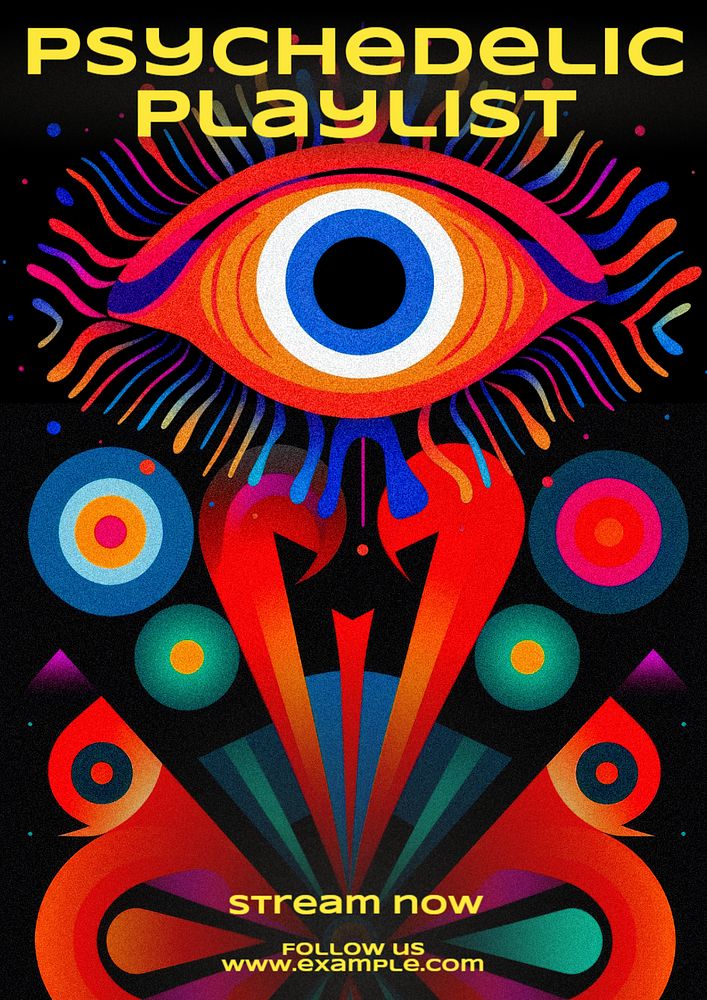 Psychedelic playlist poster template, editable text and design