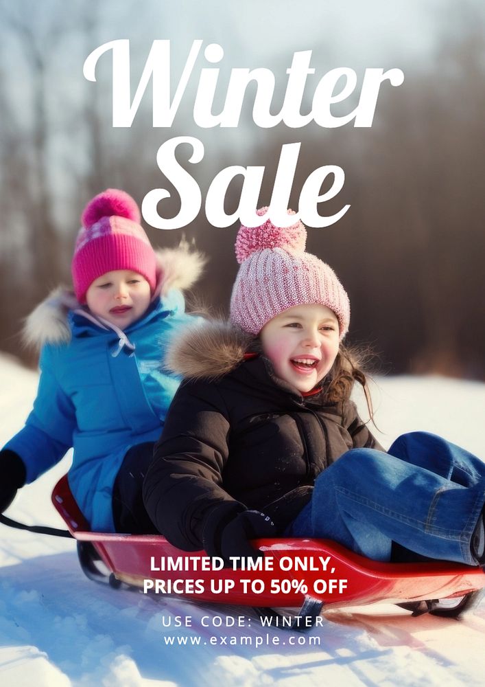 Winter sale poster template, editable text and design