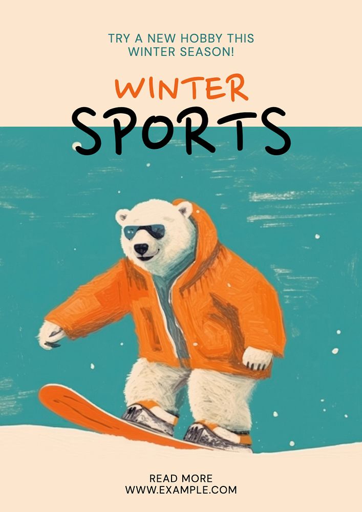 Winter sports poster template, editable text and design