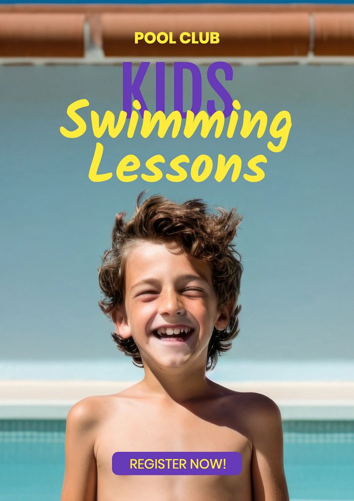 Kids swimming lessons poster template, editable text and design