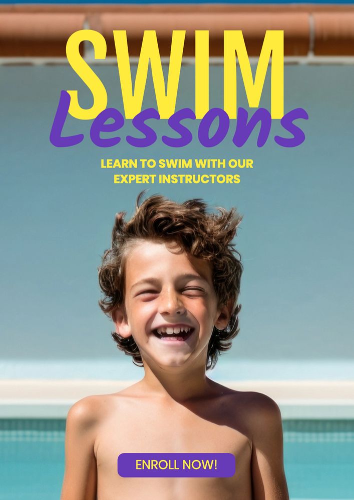 Swim lessons poster template, editable text and design