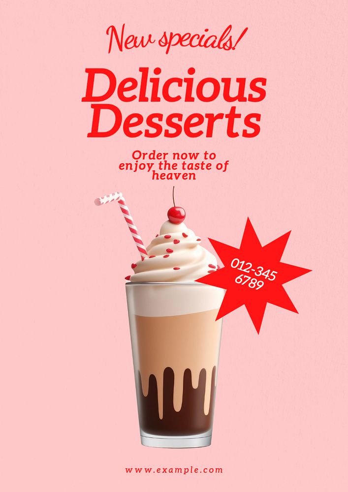 Delicious dessert poster template, editable text and design