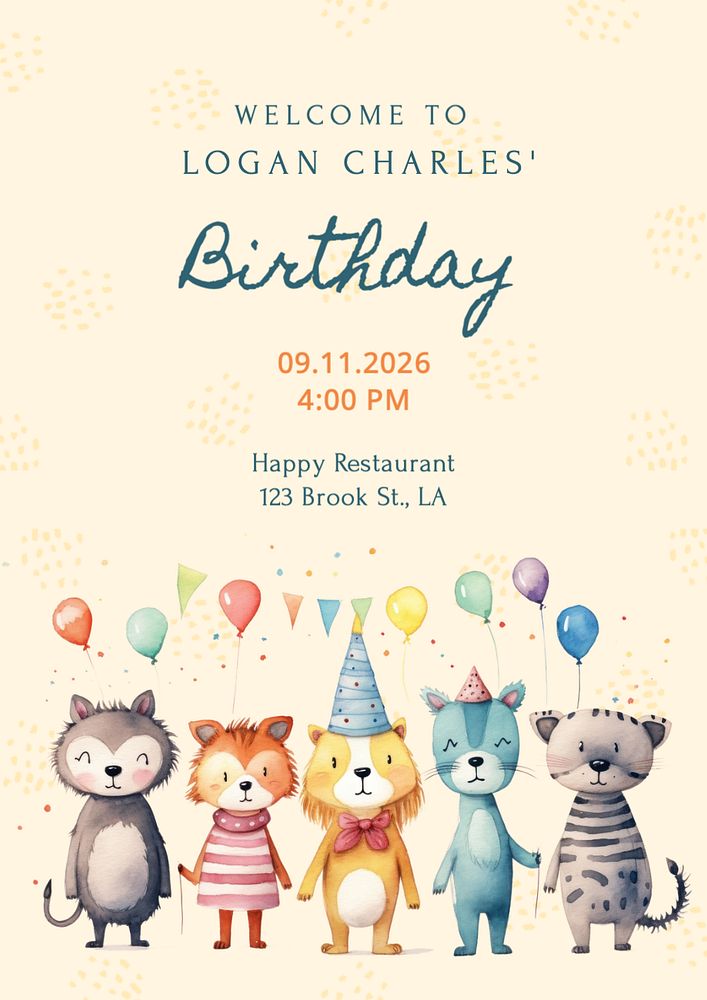 Birthday party poster template, editable text and design