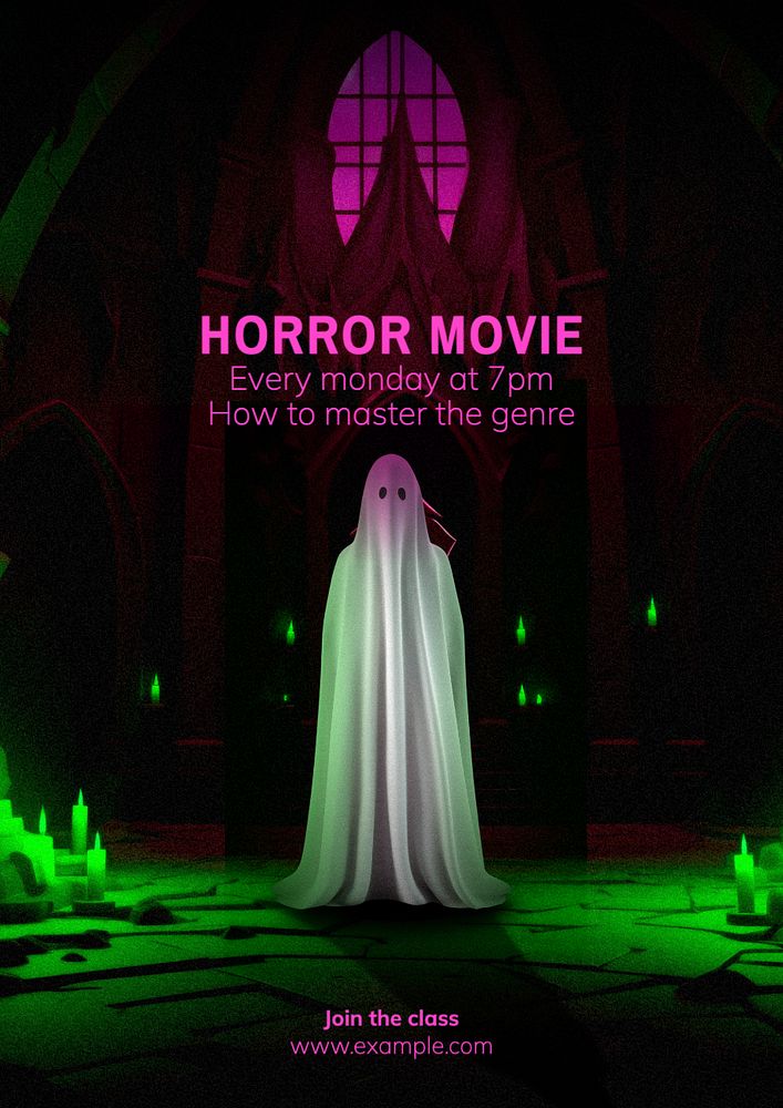 Horror movie class poster template, editable text and design