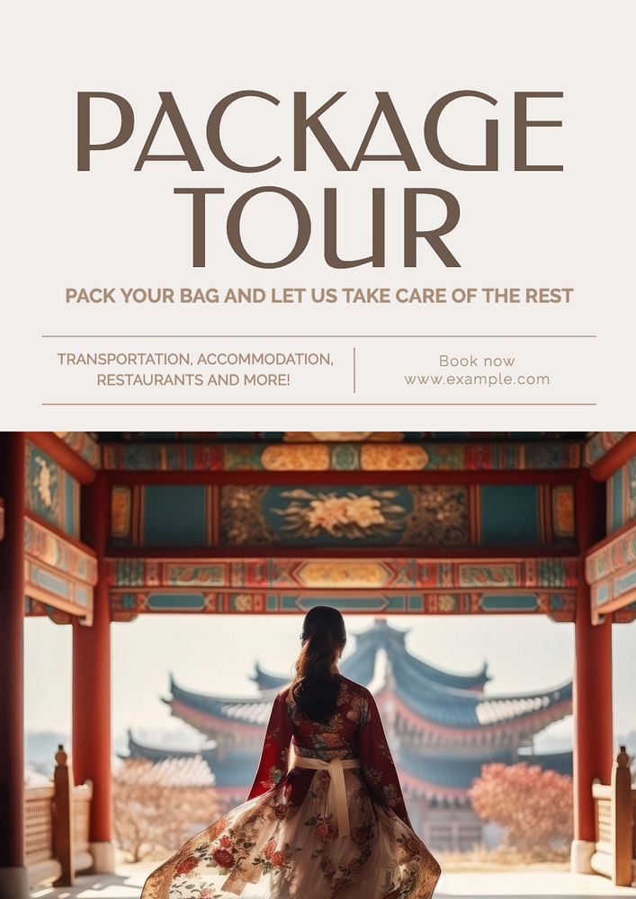 Package tour poster template, editable text and design