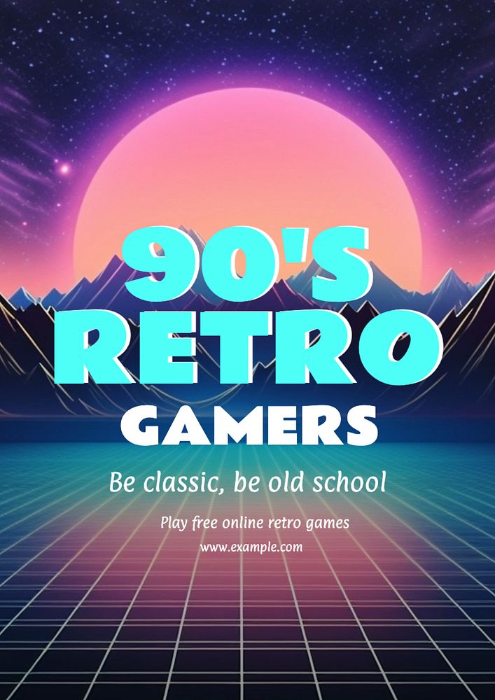 Retro gamers poster template, editable text and design