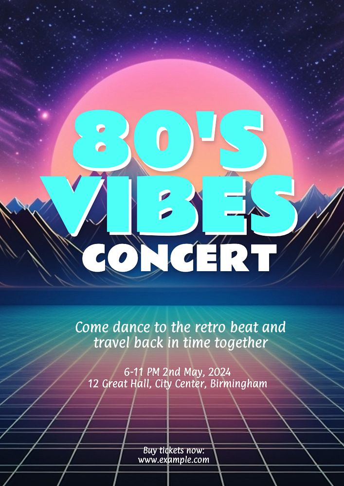 80's vibes concert poster template, editable text and design