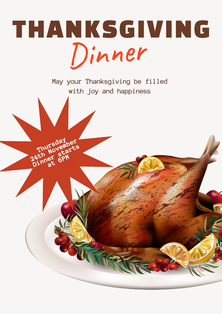 Thanksgiving dinner party poster template, editable text and design