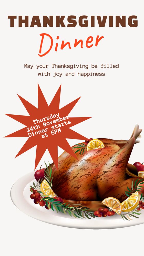 Thanksgiving dinner party Facebook story template, editable design