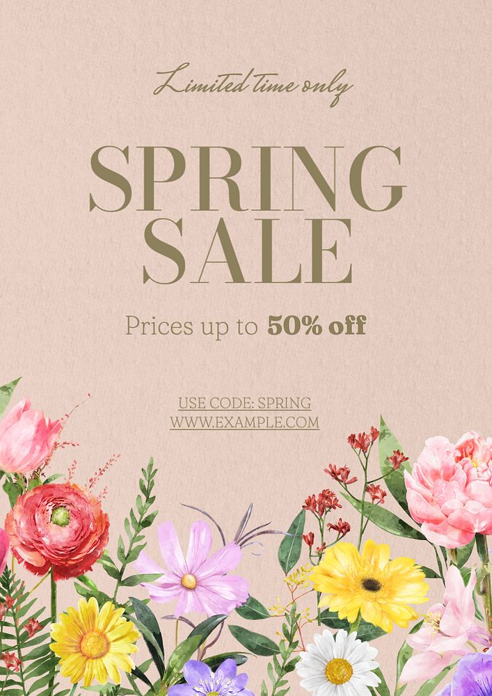 Spring sale poster template, editable text and design