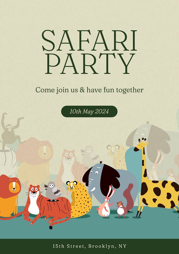 Safari party poster template, editable text and design