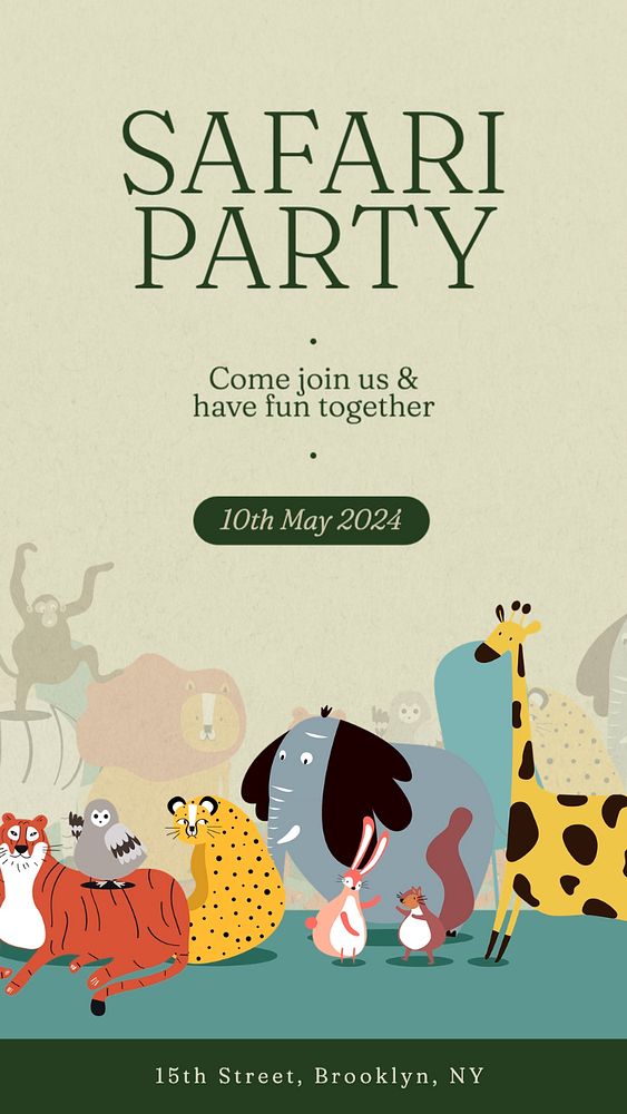 Safari party Facebook story template, editable design