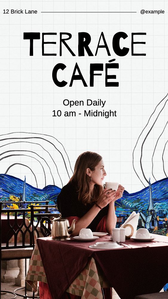 Terrace cafe Facebook story template, editable design