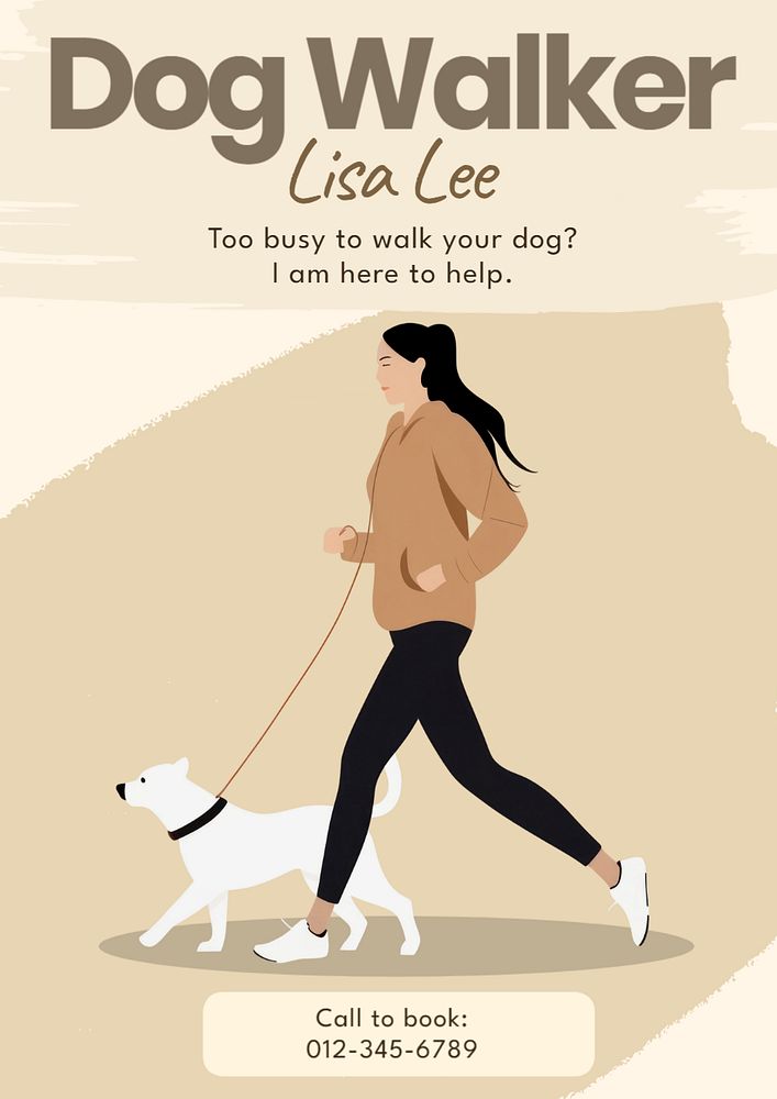 Dog walker poster template, editable text and design