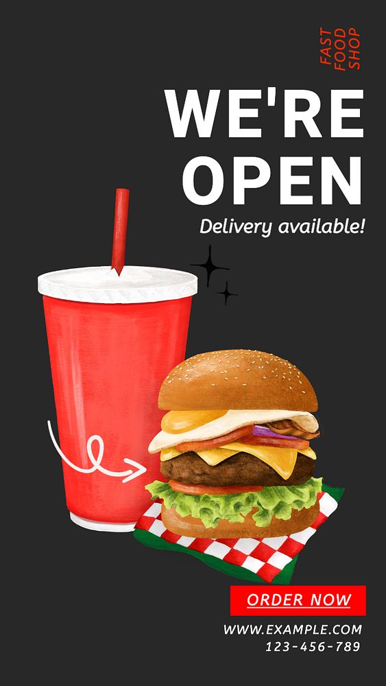 Fast food restaurant Facebook story template, editable design