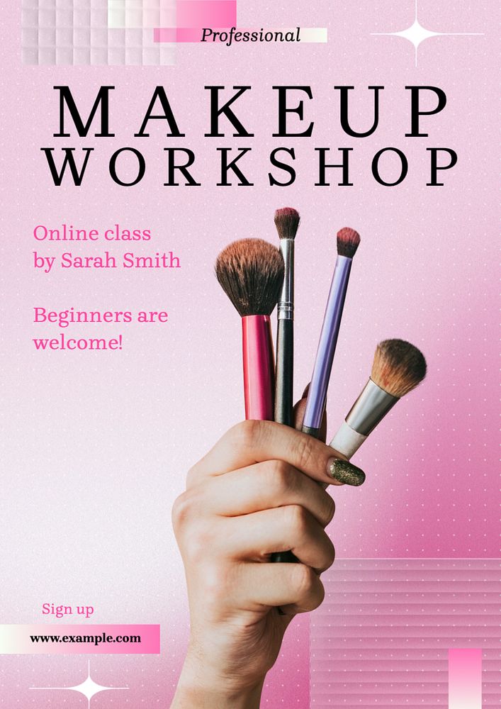 Makeup workshop poster template, editable text and design