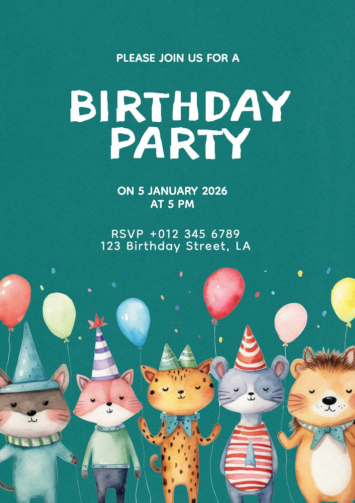 Birthday party poster template, editable text and design