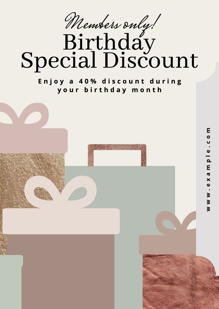 Members' birthday discount poster template, editable text and design