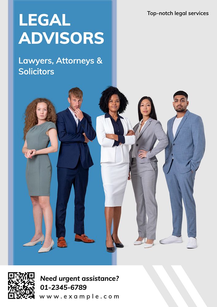 Legal advisors poster template, editable text and design