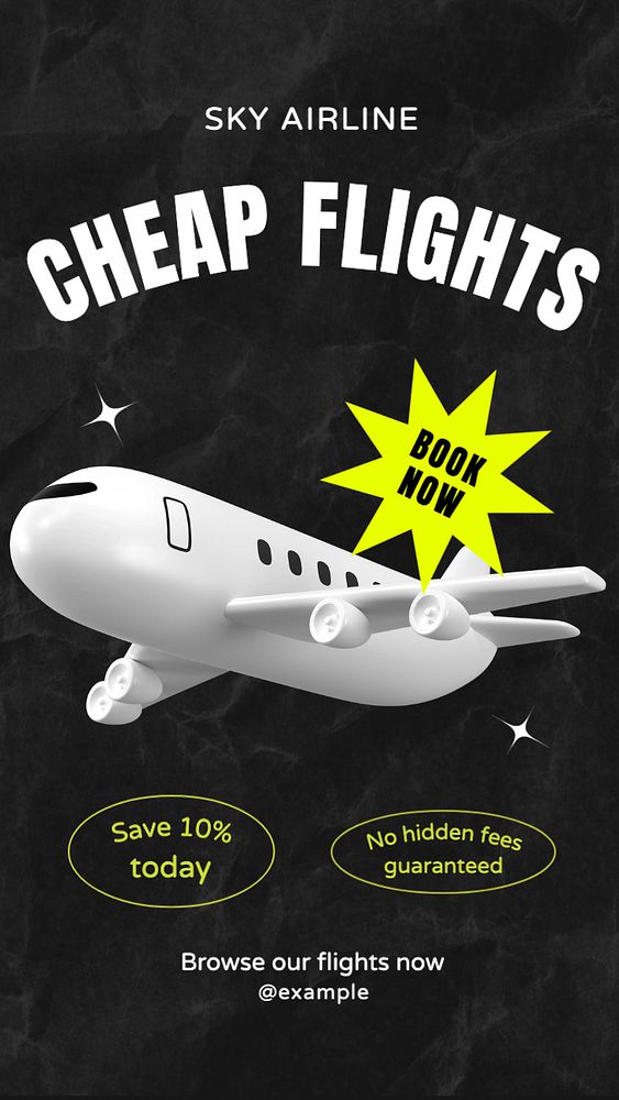 Cheap flights Facebook story template, editable design