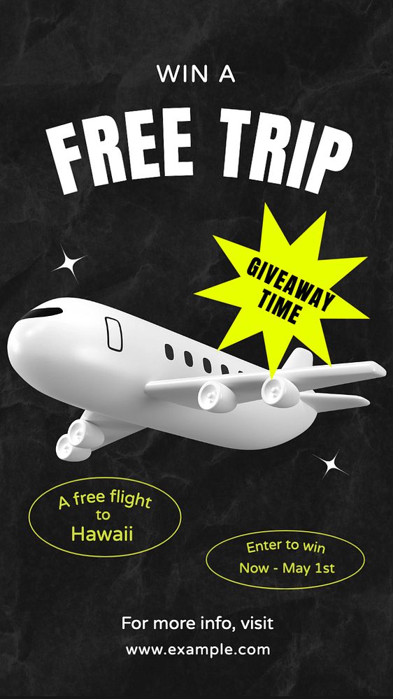 Free trip, giveaway Facebook story template, editable design