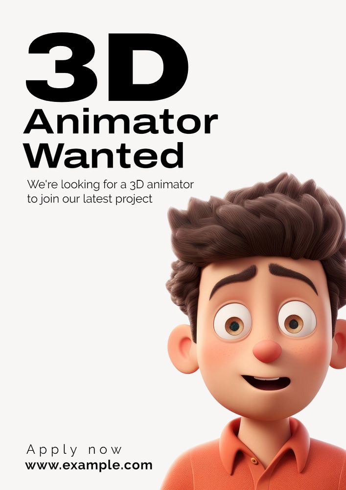 3D animator wanted poster template, editable text and design