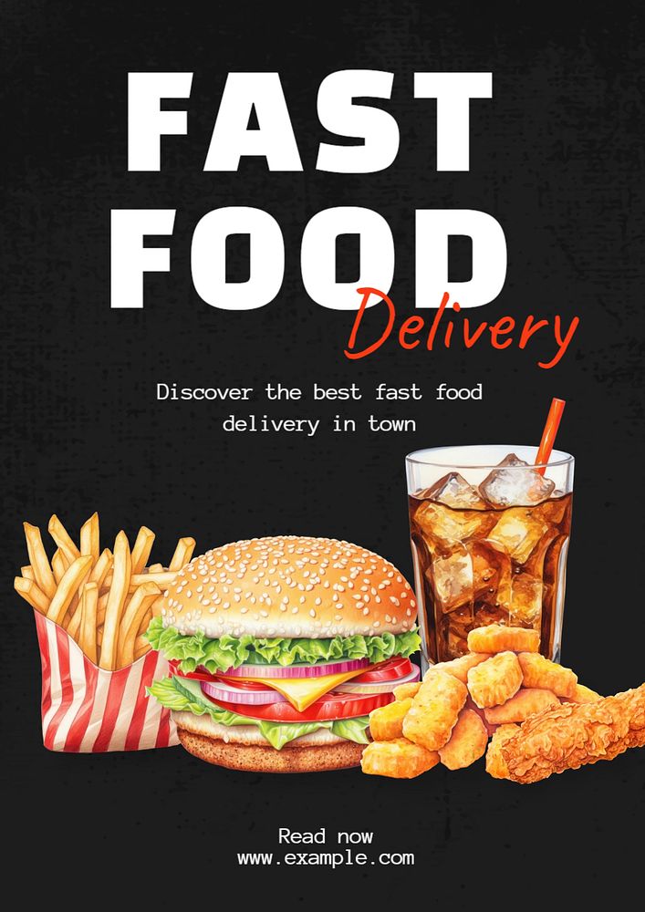 Fast food delivery poster template, editable text and design