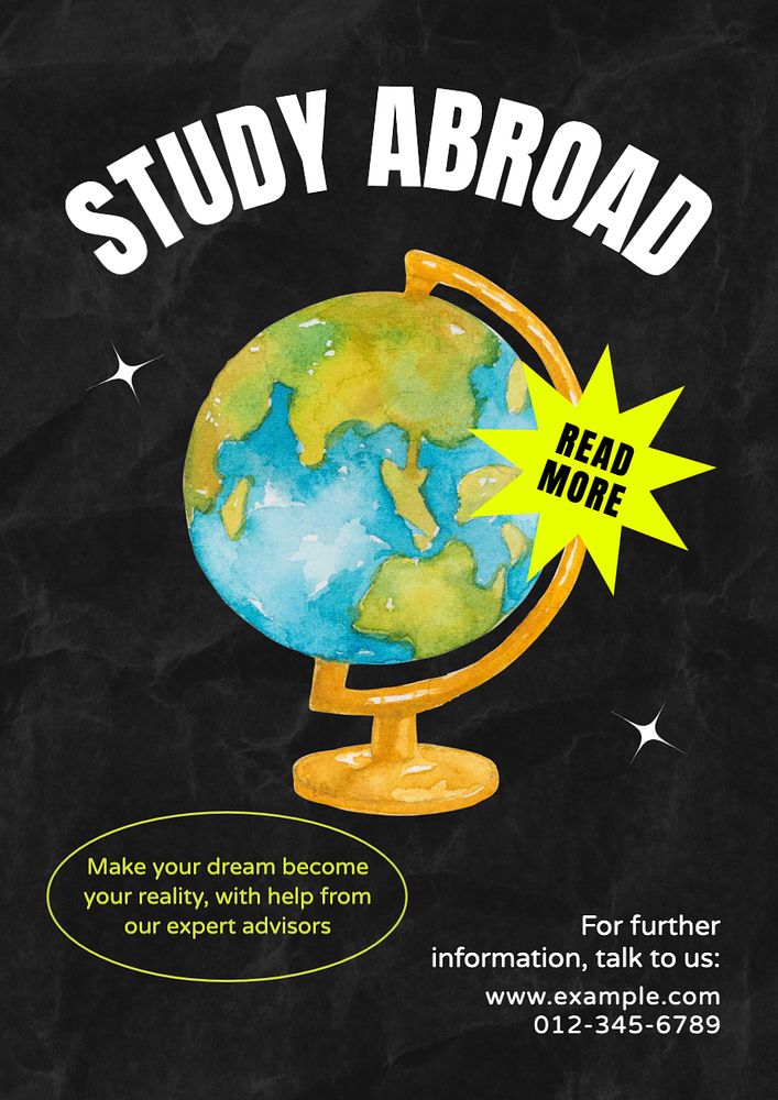 Study abroad poster template, editable text and design