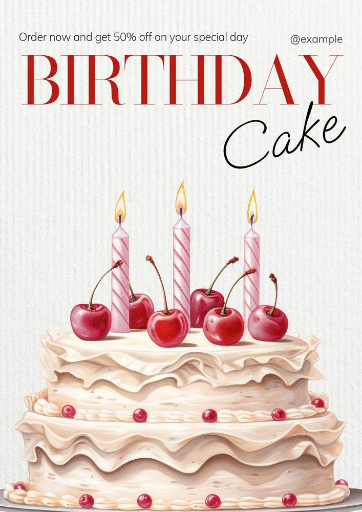 Birthday cake poster template, editable text and design