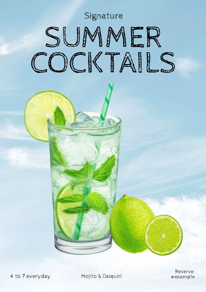 Summer cocktails poster template, editable text and design