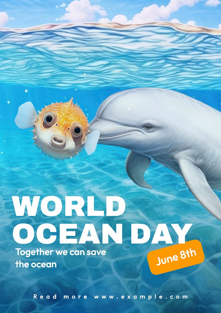 World ocean day  poster template, editable text and design