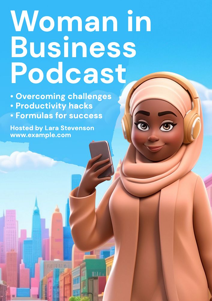 Business woman podcast  poster template, editable text and design