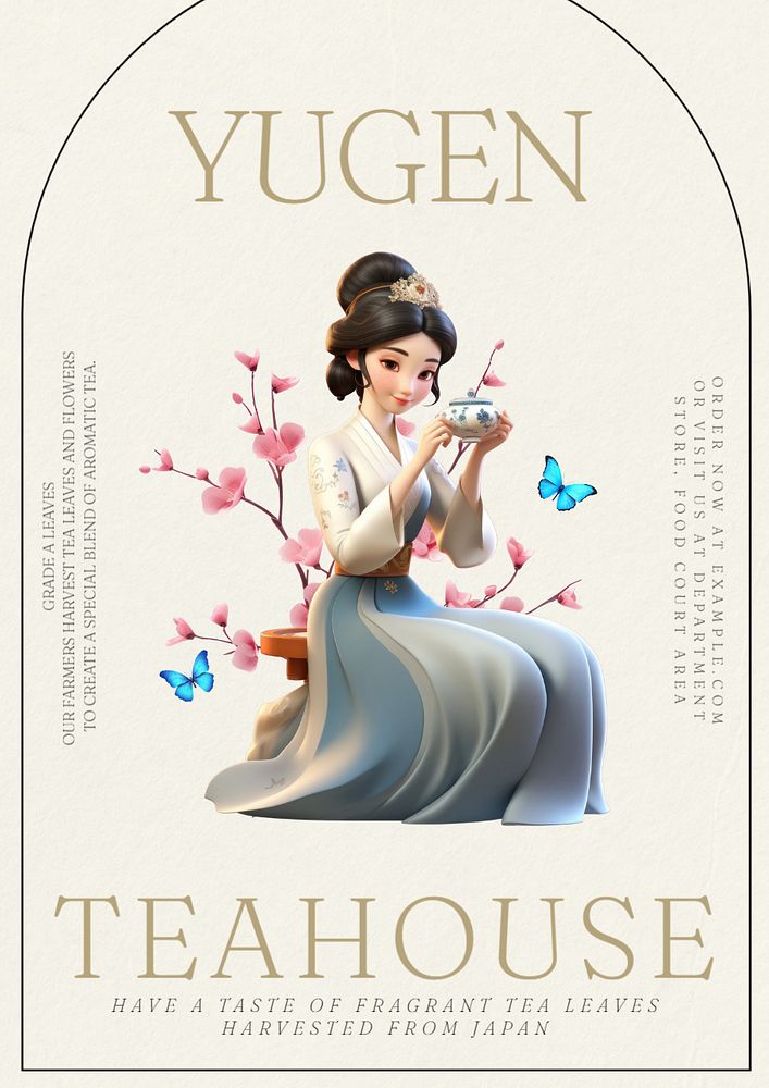 Teahouse cafe ad poster template, editable text and design