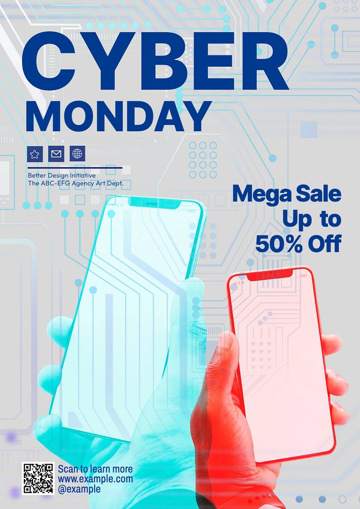 Cyber monday poster template, editable text and design