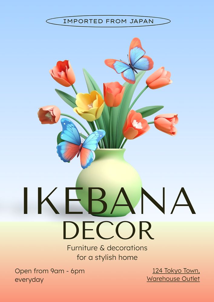 Ikebana home decor poster template, editable text and design