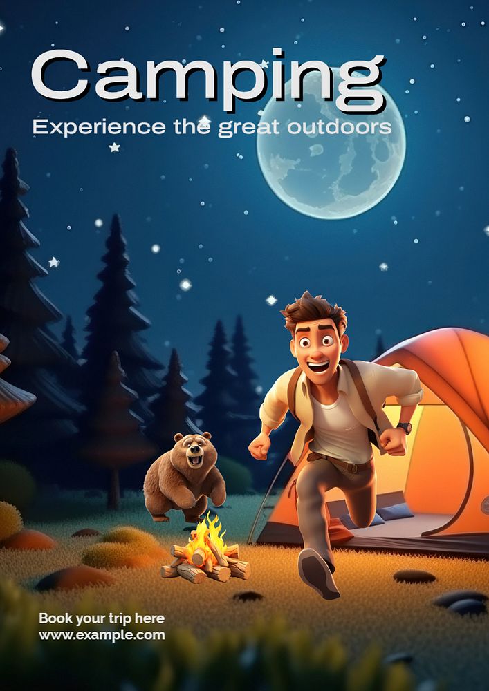 Camping poster template, editable text and design