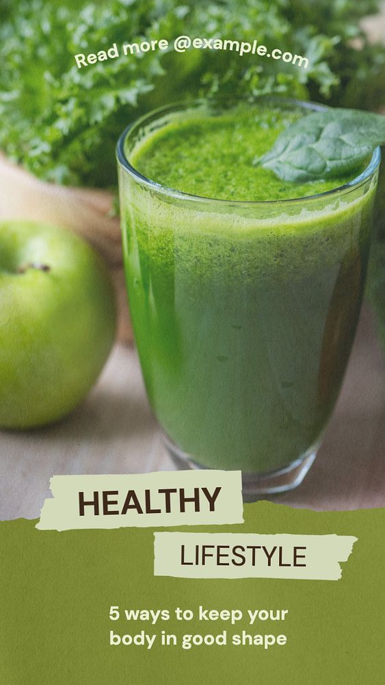 Fresh green smoothie macro shot  Instagram story template, editable text