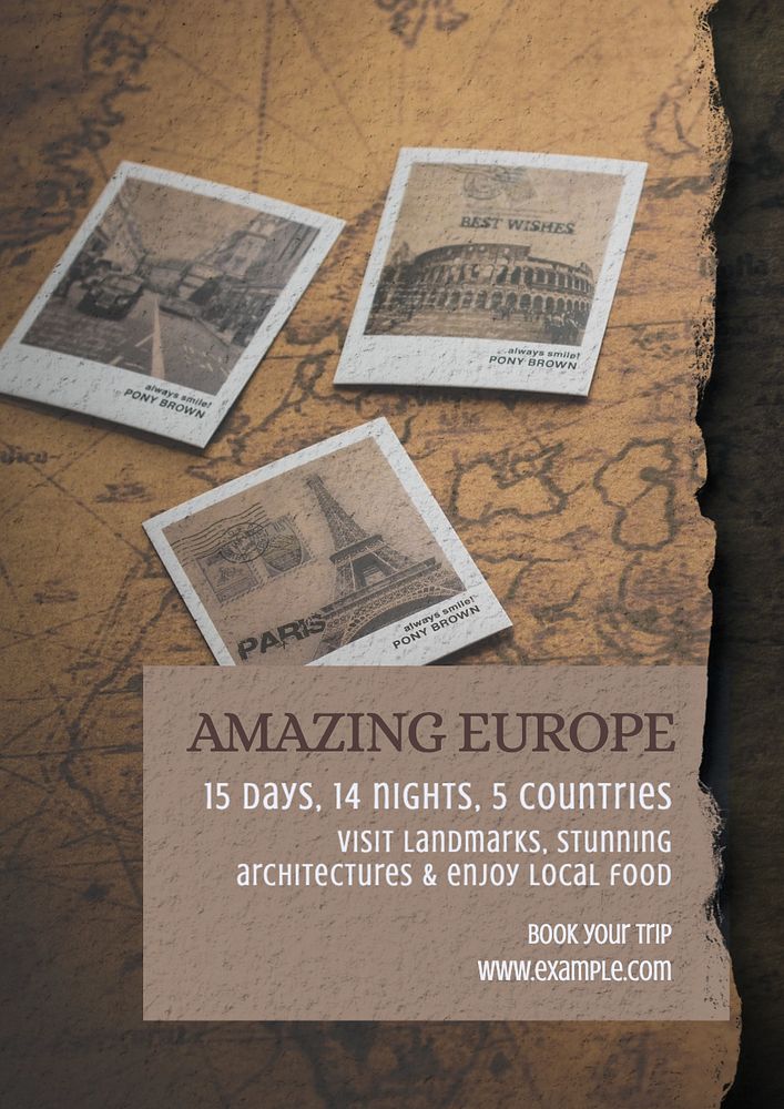 Europe trip  poster template, editable text and design