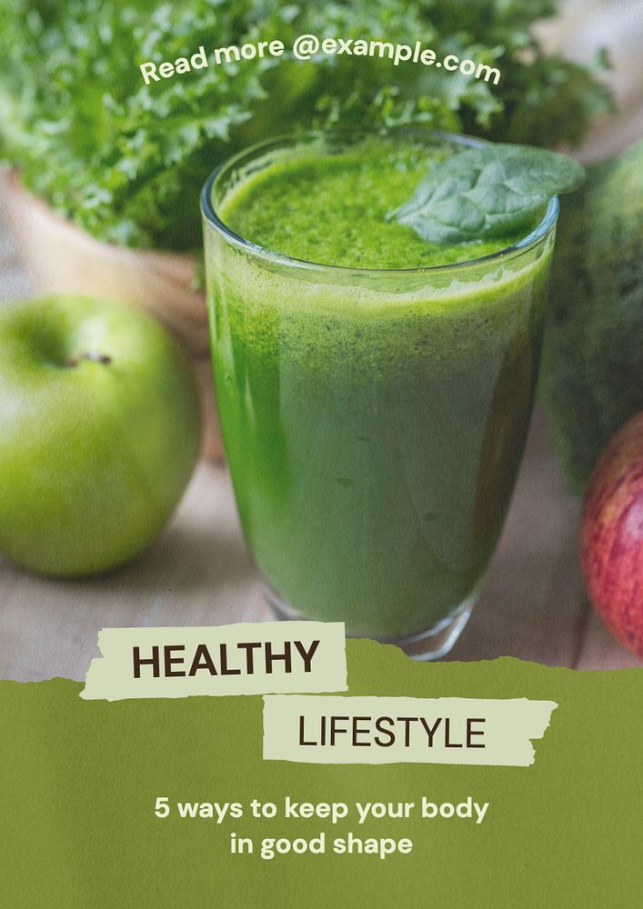 Fresh green smoothie macro shot  poster template, editable text and design