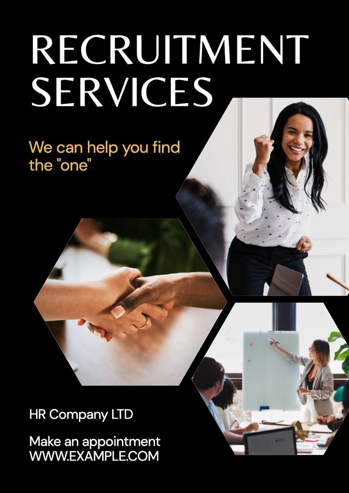 Recruitment services poster template, editable text and design