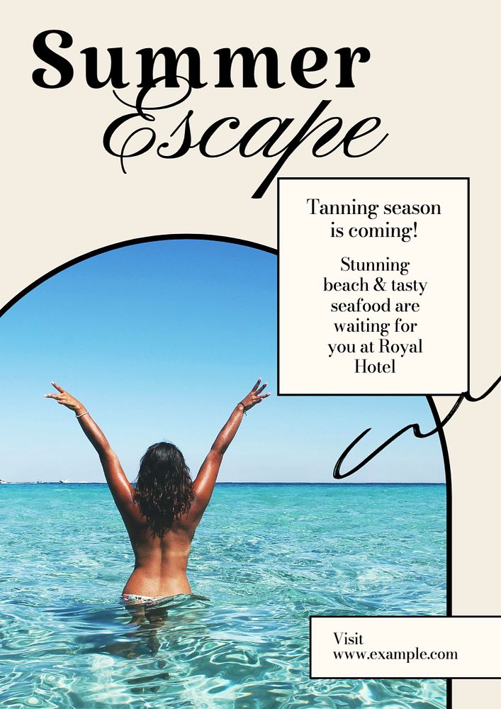 Summer escape  poster template, editable text and design