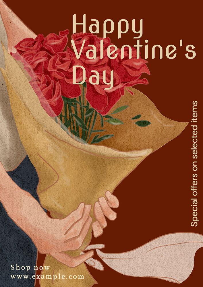 Valentine's day sale poster template, editable text and design