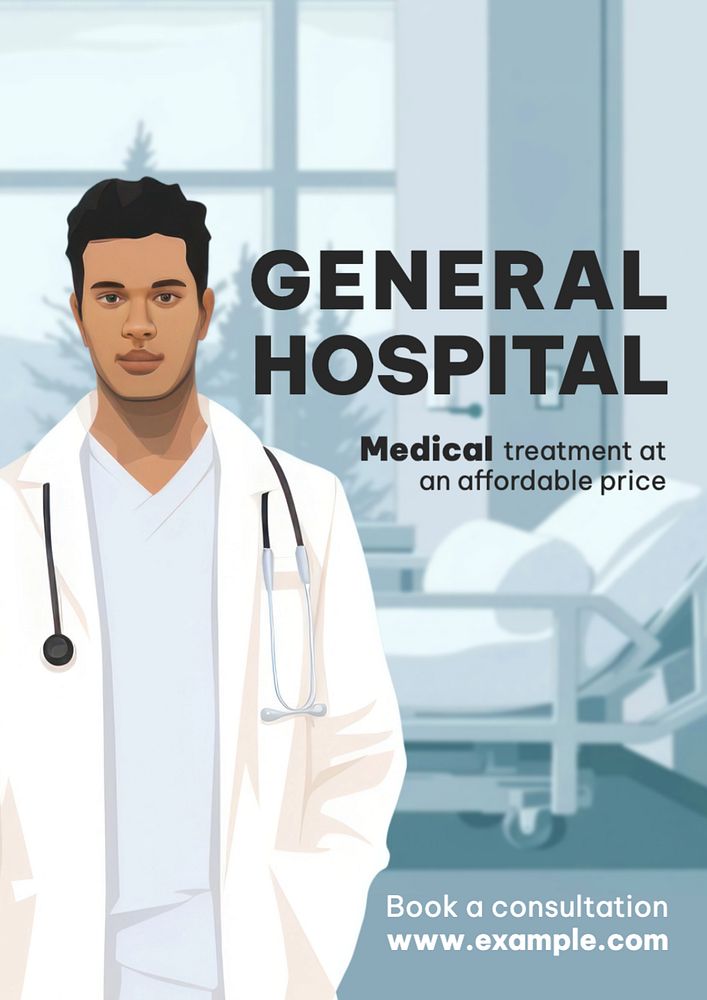 General hospital poster template, editable text and design