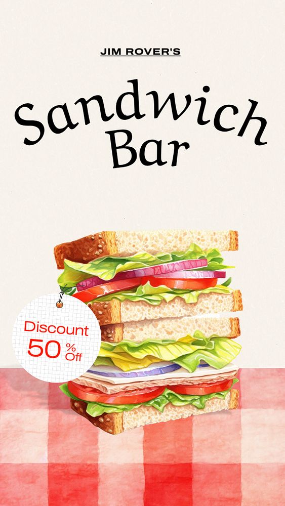 Sandwich bar Instagram story template, editable text